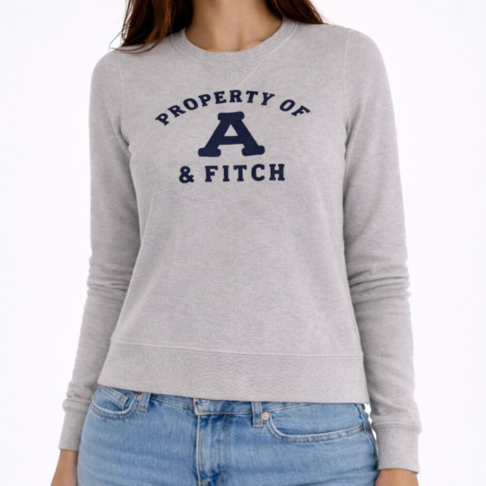 Abercrombie & Fitch Muscle Sweatshirt S Heather Gray Logo Spellout Fitted Y2K